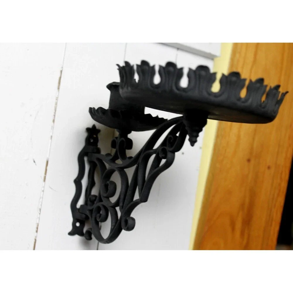 Vintage Victorian Cast Iron Ornate Hanging Candle/Plant Holder Wall Mount Black